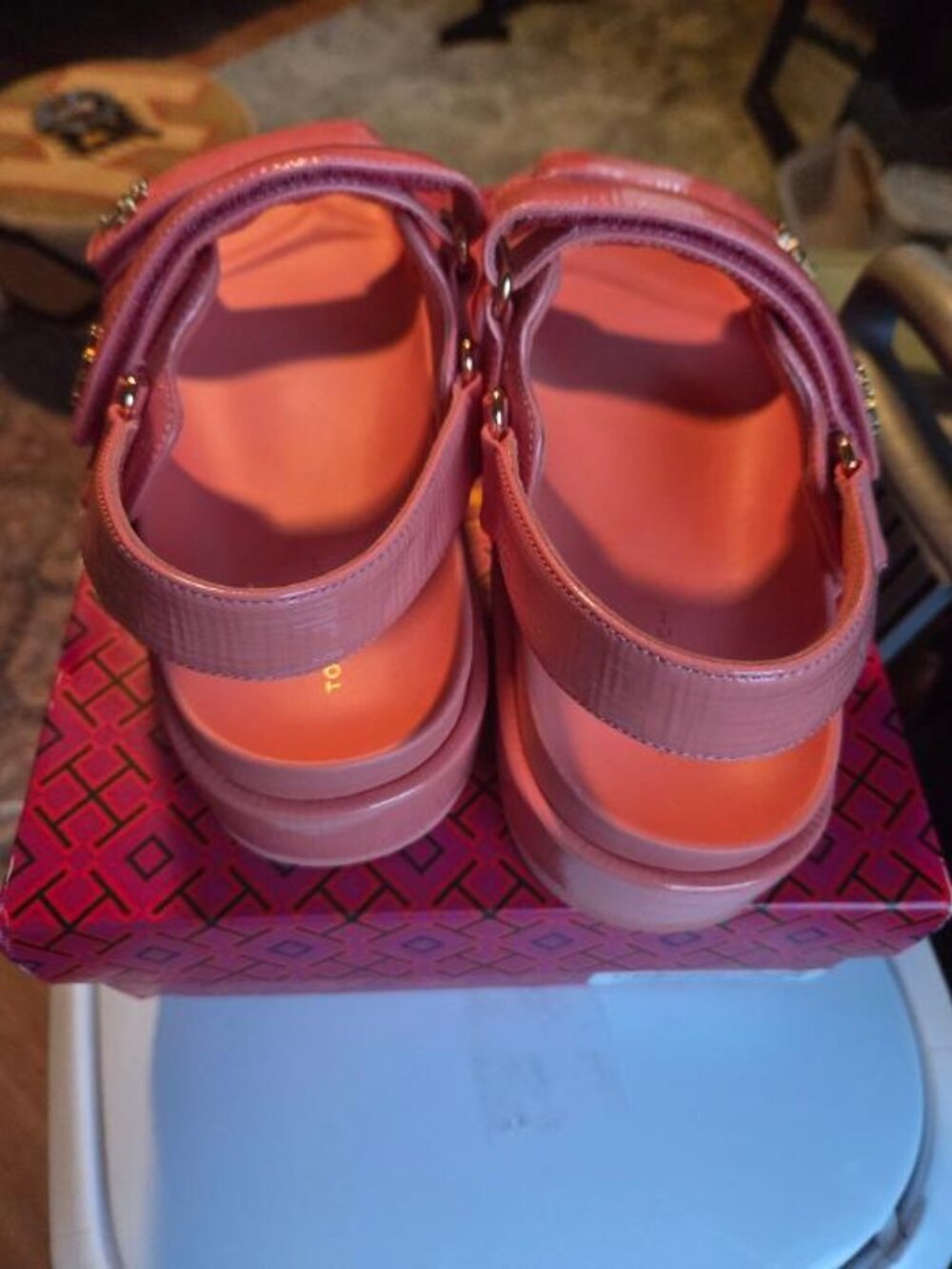 Tory Burch Kira Leather Sport Sandals, Coral Crush - Picture 2 of 5